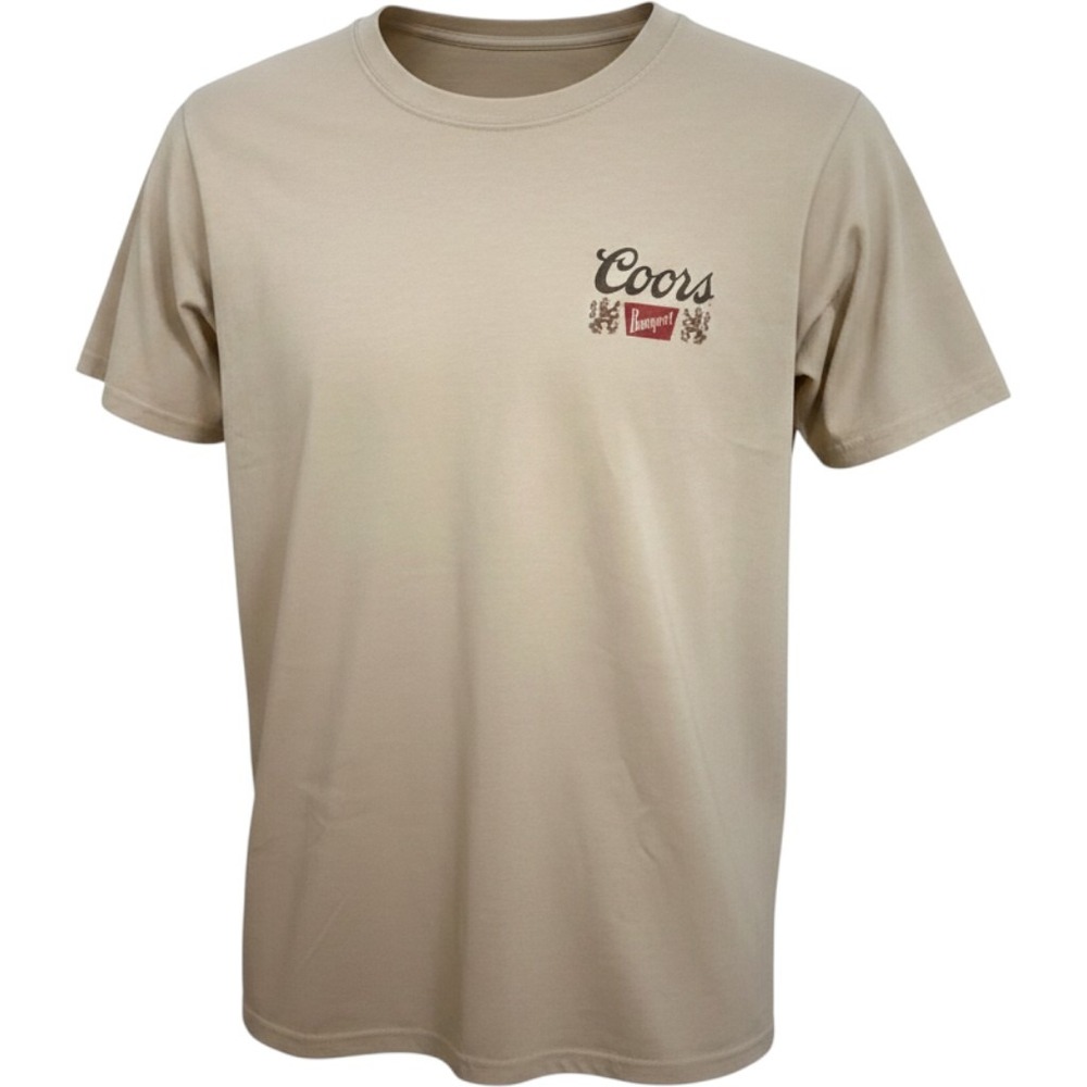 Coors Banquet Beer T Shirt Mens Large Tan Cowboy Mountain Graphic Colorado